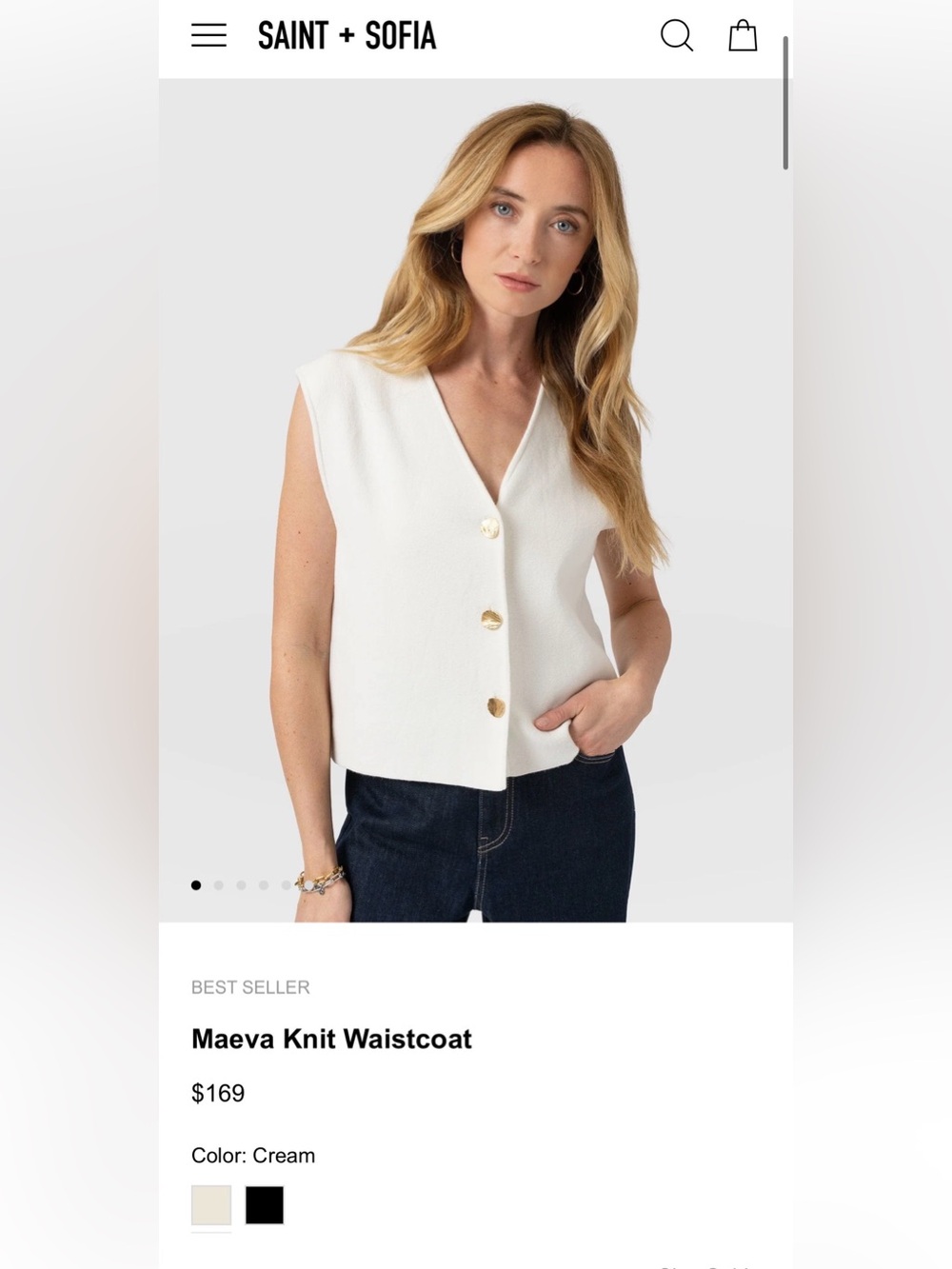Saint + Sofia Maeva Knit Waistcoat - Cream